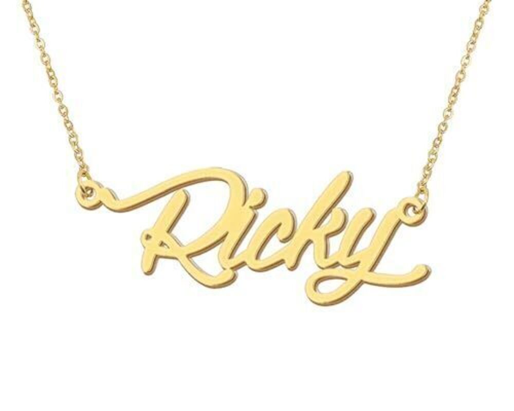 1936 Ricky Name Pendant Necklace 18k Gold Plated Stainless Steel Nameplate